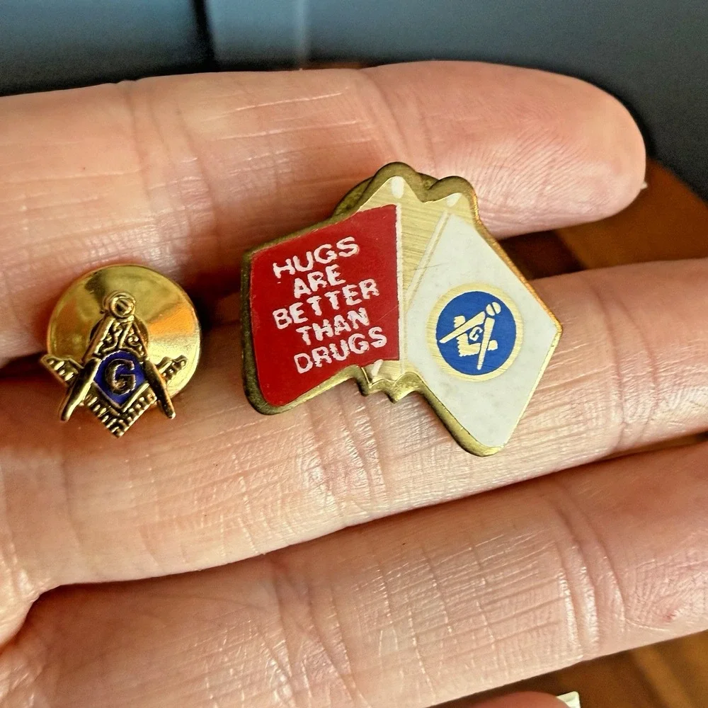 Vintage Freemason Masonic Lapel Pin Lot 2 Hugs Better Than Drugs Enamel